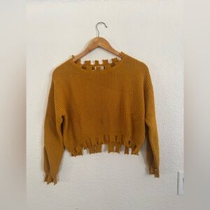 Love J Distressed Fringe Mustard Sweater size S